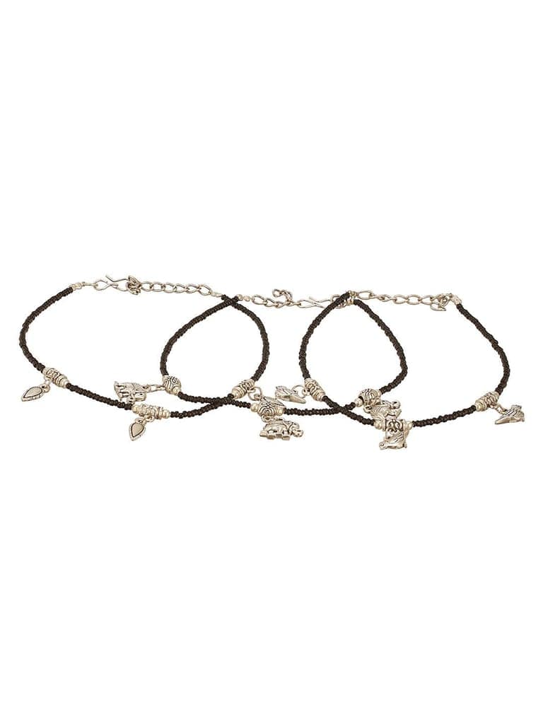 Combo of 3 Black Beads Minimal Thread Bird Elephant leaf Motif Anklet Payal view 6