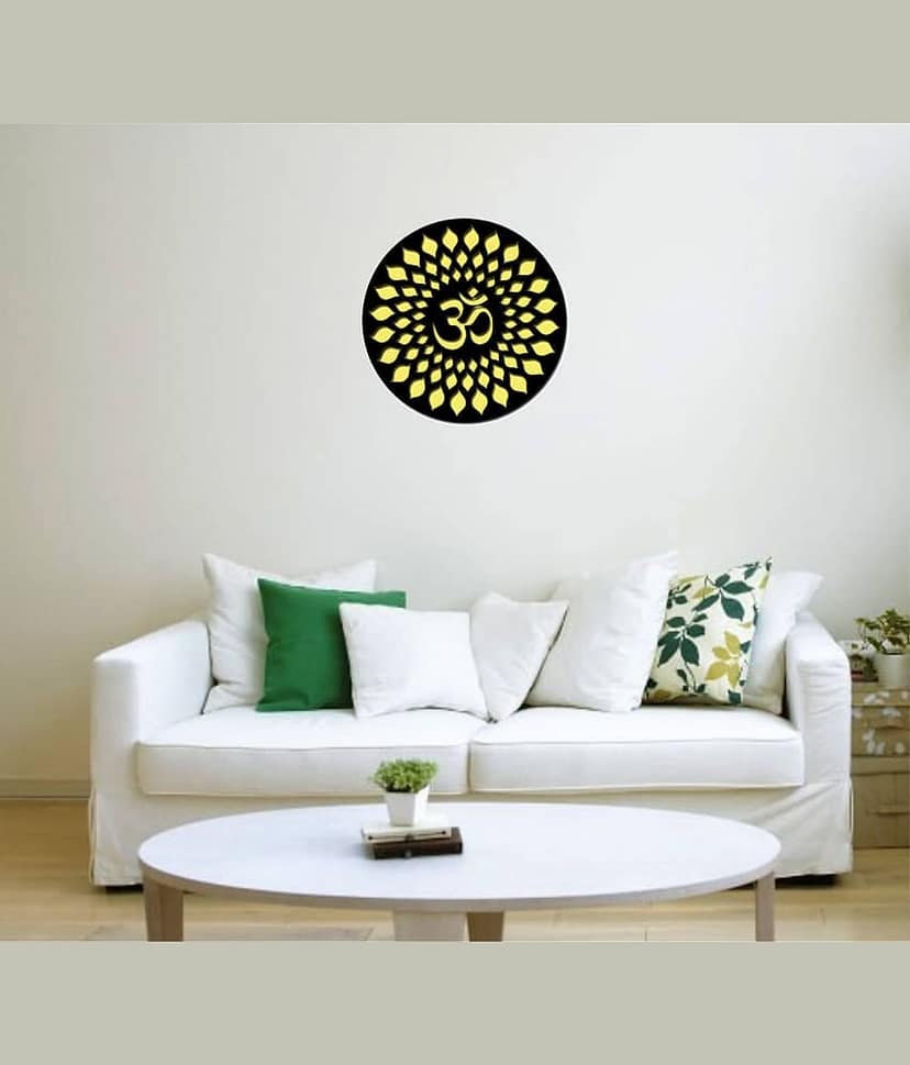 Asmi Collection Black and Golden Acrylic 3D OM Wall Sticker ( 30 x 30 cms ) view 2