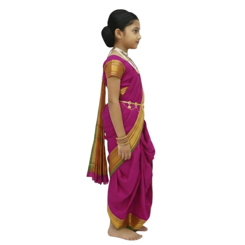 Mom and Me Peshwai Nauwari Saree for Kids (1–10 Years) Ready to Wear Maharashtrian Traditional Dress | Belgaon Silk with Cotton Lining | Stitched Blouse Included (Purple, 2-3 Years) view 2