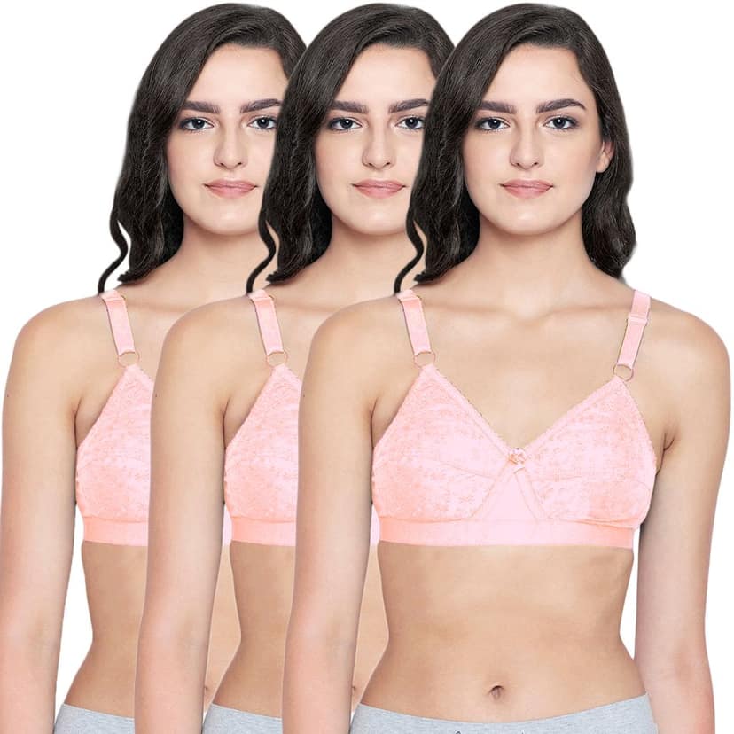 Bodycare 100% Cotton Lightly Padded Non wired Tshirt Bra-Pack of 3