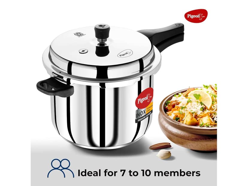 Pigeon Inox Stainless Steel Pressure Cooker Outer Lid, Induction Base, Silver - 7.5 Litre view 2