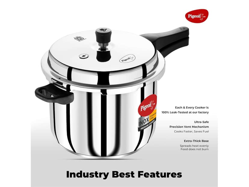 Pigeon Inox Stainless Steel Pressure Cooker Outer Lid, Induction Base, Silver - 7.5 Litre view 3
