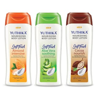 Yuthika Nourishing Body Lotion, Long Lasting, Non Greasy Bodylotion 100ml Pack of 3 (Almond, Aloe Vera & Cocoa Nourish)