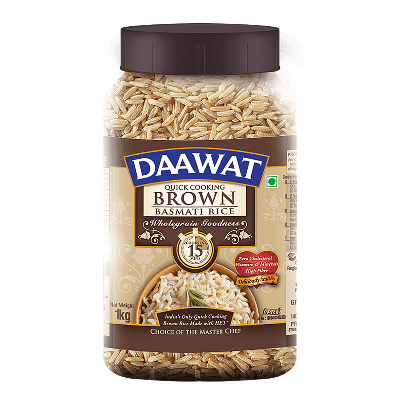 Daawat Basmati Rice/Basmati Akki - Brown (Quick Cooking), 1 Kg Jar