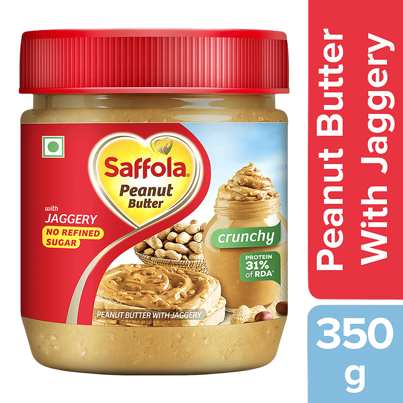 Saffola Peanut Butter With Jaggery, Crunchy - No Refined Sugar, 350 G Jar
