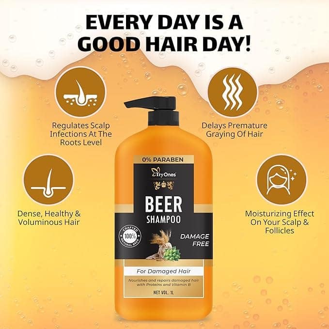 Beer Anti-Dandruff Shampoo | Removes Dandruff from Source | Helps with Itching, Irritation & Redness Accompanying Dandruff (1 Liter) view 3