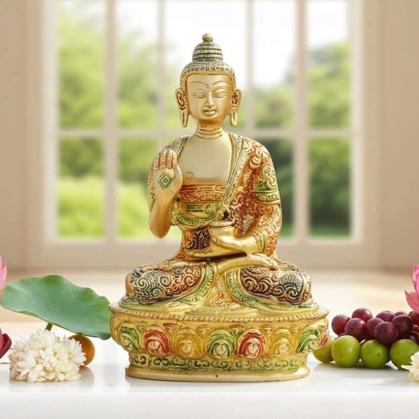 Brass Buddha Spiritual Statue - Premium Handcrafted Showpiece, Height : 7.7 Inch (BSMAS660 Y)