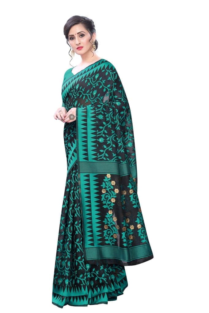 Silk Zone Women's Jamdani Cotton Blend Woven Saree with Blouse Piece view 2