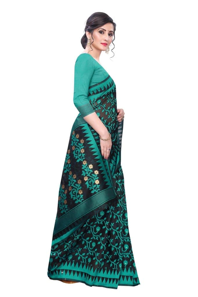 Silk Zone Women's Jamdani Cotton Blend Woven Saree with Blouse Piece view 4