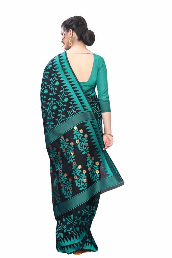 Silk Zone Women's Jamdani Cotton Blend Woven Saree with Blouse Piece view 5