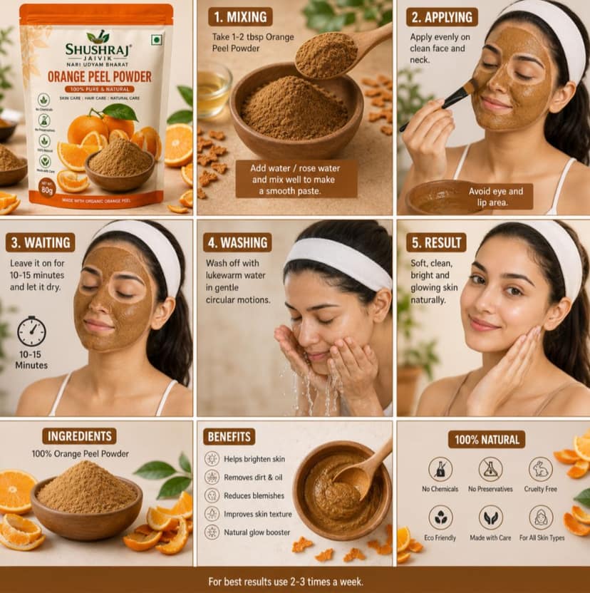 SHUSHRAJ JAIVIK Orange Peel Powder | 100% Pure & Natural | Rich in Vitamin C | Skin Care Face Pack | 80g view 7