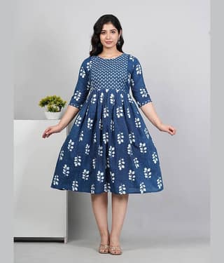 RIAANA Blue Cotton Maternity Tops