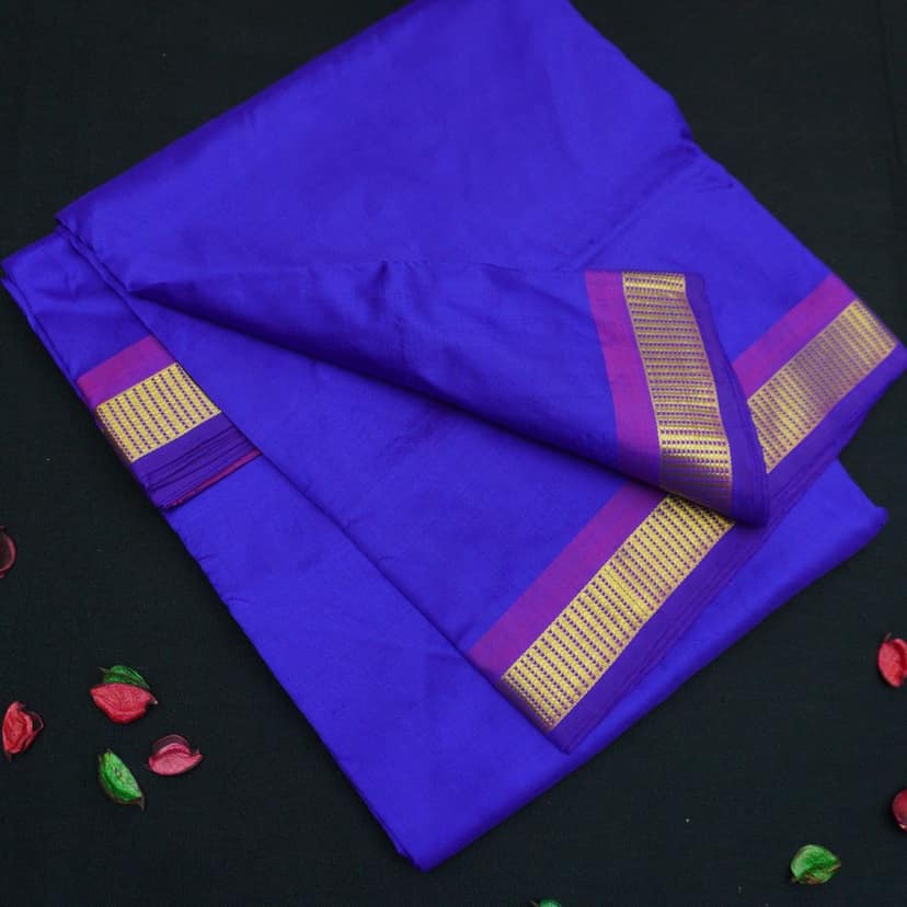 10-Yard Kanchipuram Silk Saree in Blue Color - Madisar