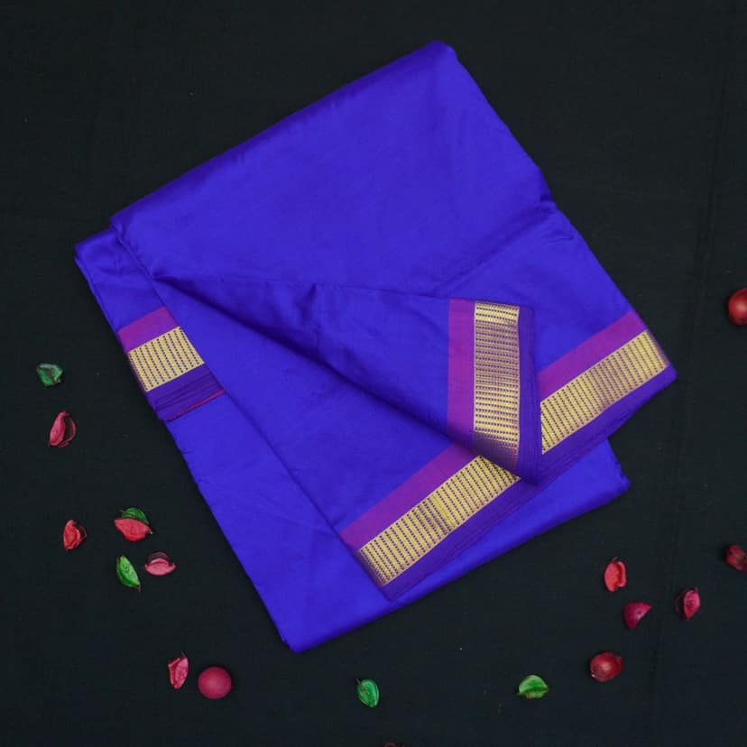 10-Yard Kanchipuram Silk Saree in Blue Color - Madisar view 3
