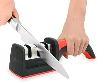 GLUN® 3 in 1 Knife Sharpener with Easy-Grip Handle and Non-Slip Rubber Base, 3-Stage Sharpening Tool forAll Types of Ceramic Knives and Steel Knives