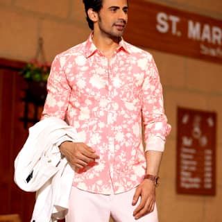 French Marigold Baby Pink Casual Pure Linen Full Shirt (Size - S) by BLUE EAGLE