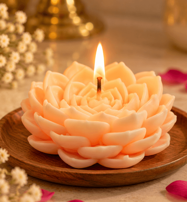 Decorative Lotus-Shaped Candle for Home and Festive Decoration