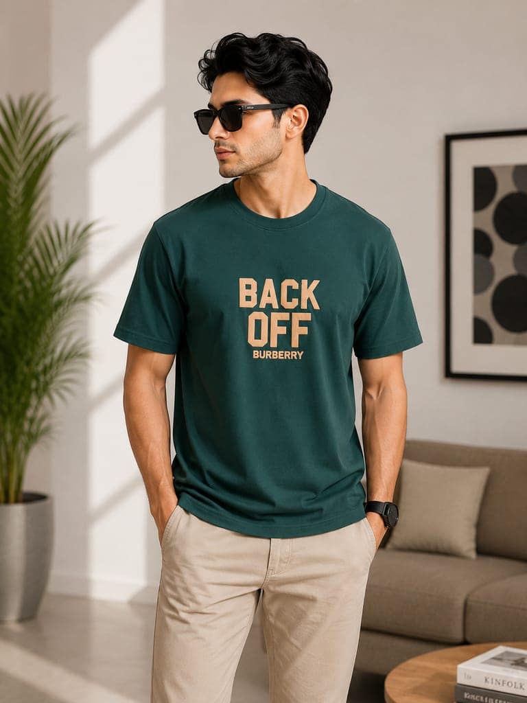 Men's front and back printed cotton halfsleeves round neck tshirt