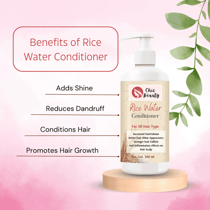 Chic Beauty Hair Care Combo Kit for Strong Root and Long Hair (Rice Bran Hair oil 100ML + Rice Water Shampoo 300ml + Rice Water Conditioner 300ml + Hair Growth Serum 30ML) view 5