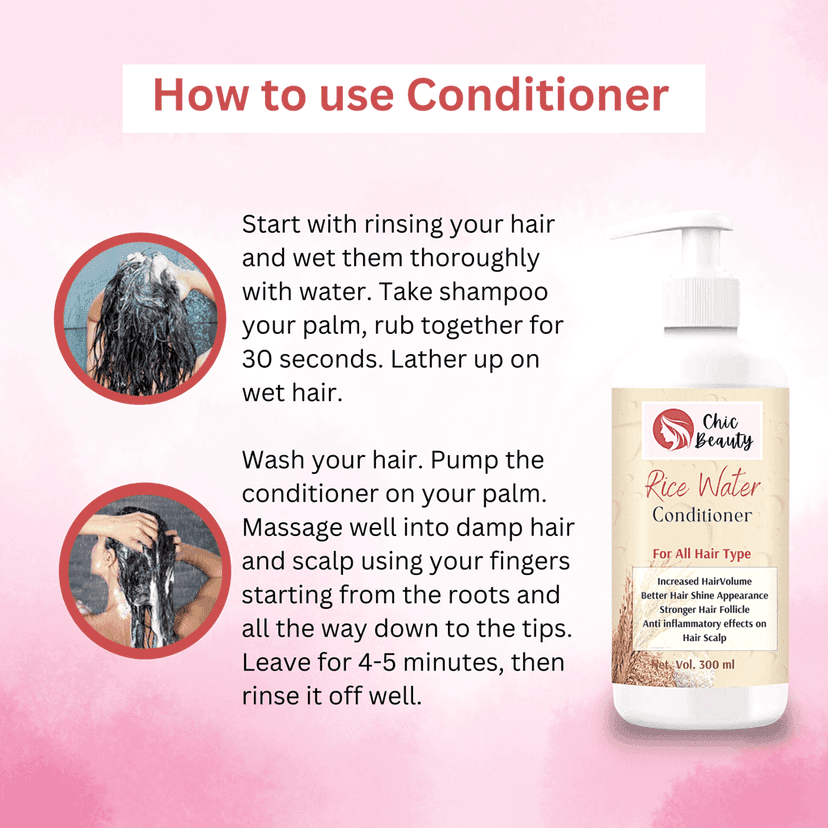 Chic Beauty Hair Care Combo Kit for Strong Root and Long Hair (Rice Bran Hair oil 100ML + Rice Water Shampoo 300ml + Rice Water Conditioner 300ml + Hair Growth Serum 30ML) view 9