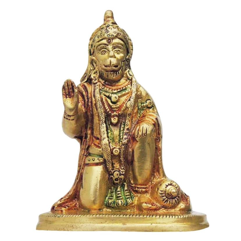Brass Sitting Hanuman Ji God Idol - Temple Style Murti, Height : 5 Inch (BSMAS970 A) view 2