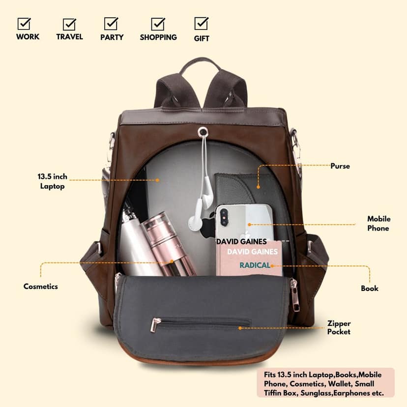 VISMIINTREND Women Backpack for Office Use Upto 13 Inch Laptop | Stylish Backpack Bag | Travel | School | College | Office Use | Anti Theft Convertible Backpack view 9