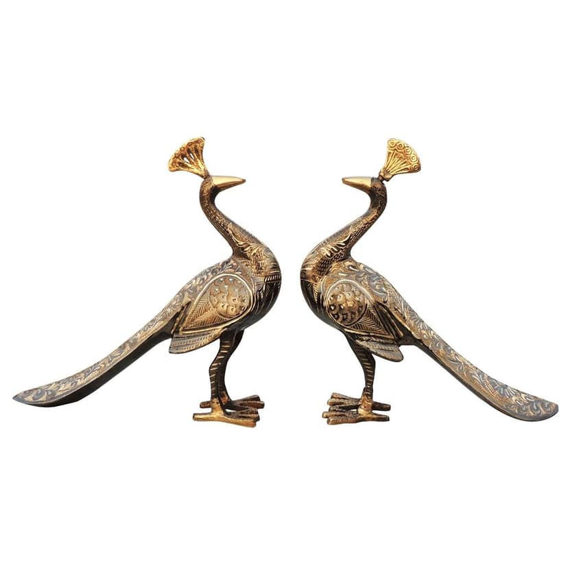 Brass Peacock Pair Statue for Gifting & Home Decor, Height : 9.2 Inch (ANMAS253 B) view 2