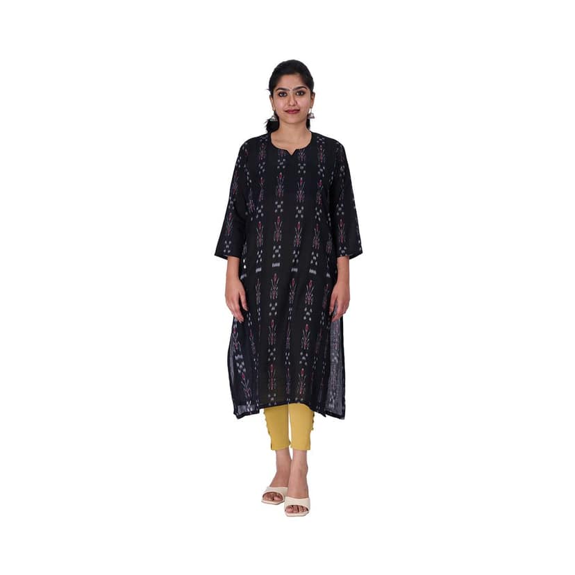 GHL GUENDICHA HAAT Sambalpuri Certified Handloom Women's Pure Cotton Roundneck Kurta