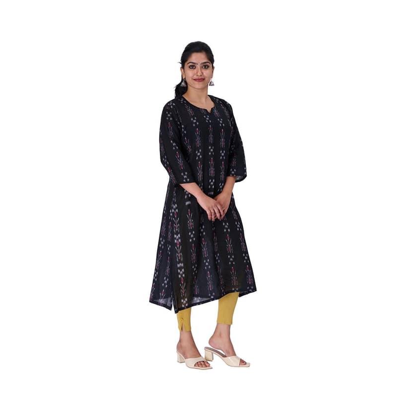 GHL GUENDICHA HAAT Sambalpuri Certified Handloom Women's Pure Cotton Roundneck Kurta view 3