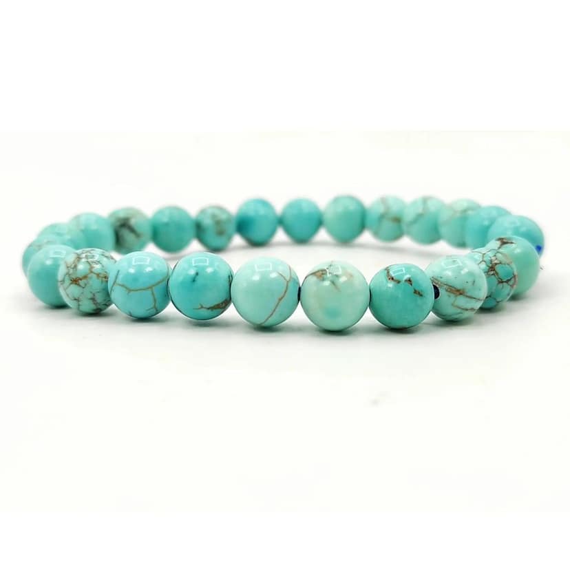 Ekdant Turquoise / Firoza Bracelet Natural Crystal Healing Bracelet Gemstone Jewellery Beaded Stone Bracelet for Men & Women, Bead Size 8 mm view 3