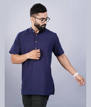 QuaClo - Blue Cotton Men's Regular Kurta ( Pack of 1 )