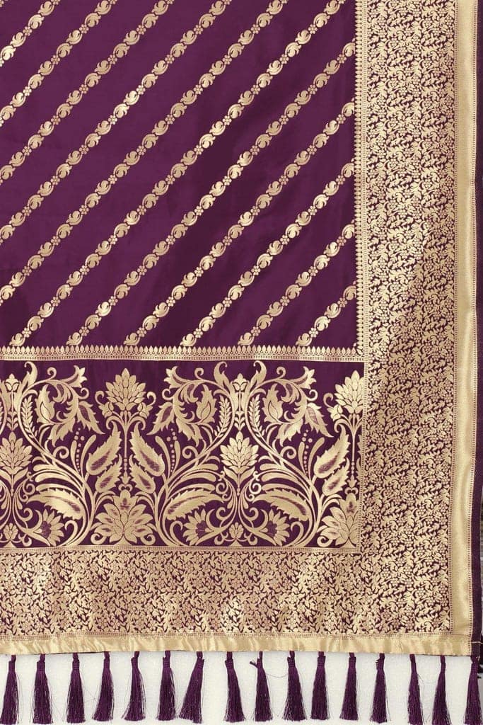 Women Burgandy &amp; Gold Coloured Striped Dupatta view 4