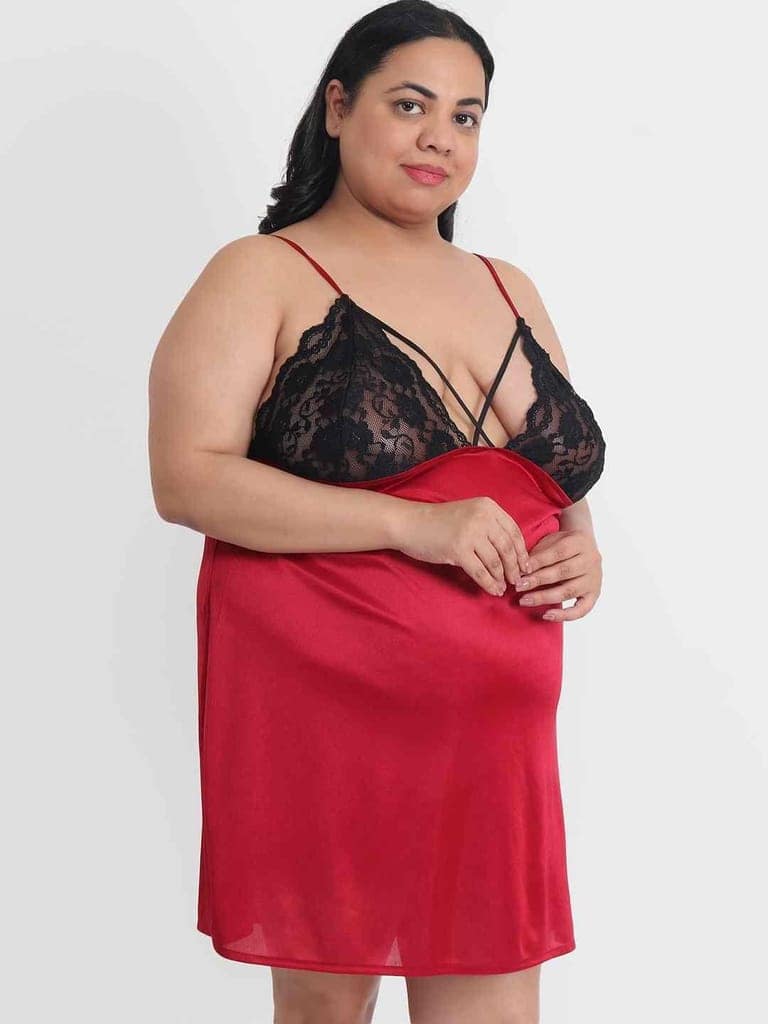 Klamotten Women's Plus Size Sexy Babydoll Dress With Lace for Honeymoon BB39M