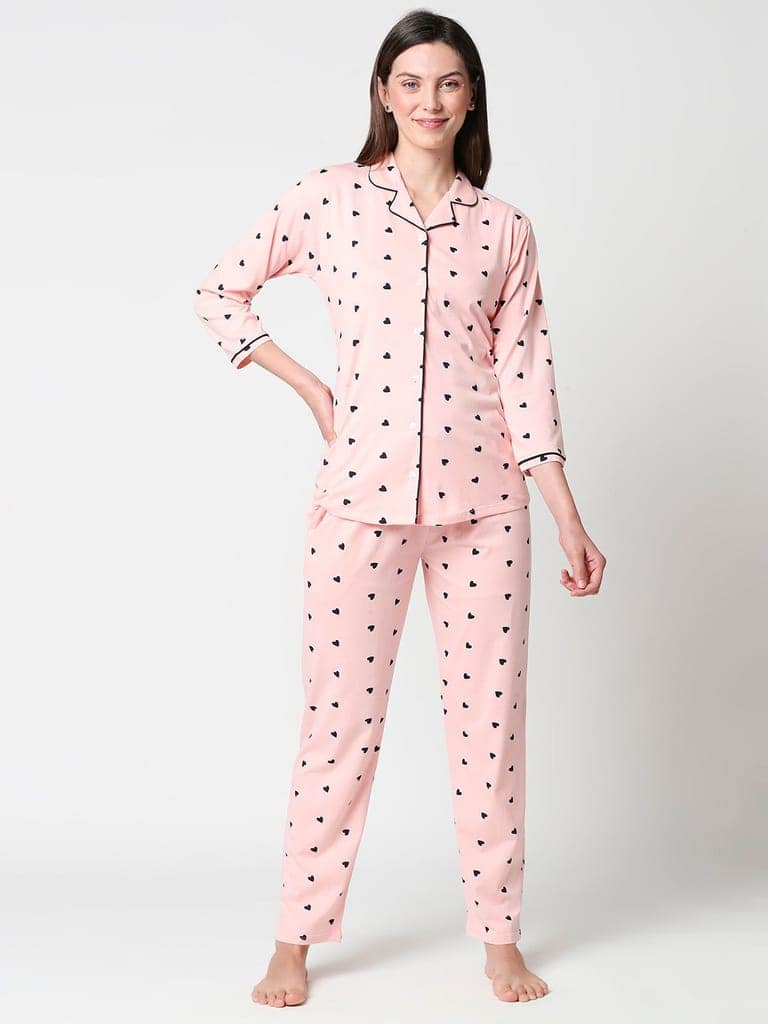 Zeyo Women Green Heart print Stylish Night suit set view 5