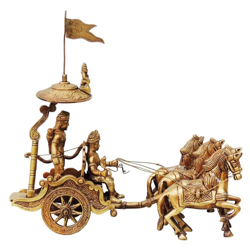 Brass Showpiece Arjun Rath Statue | Handcrafted Mahabharata Arjun Rath Idol for Home, Temple & Decor, Height : 9.5 Inch (BSMAS070 A) view 2