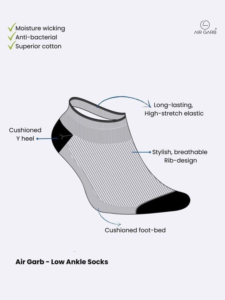 AirGarb Stylish Ribbed Low Ankle Cotton Socks for Men and Women: Comfortable Cushioning & Breathable Design Pack of 6 - ARB6G2B2D2 (Free Size) Multi Color view 5