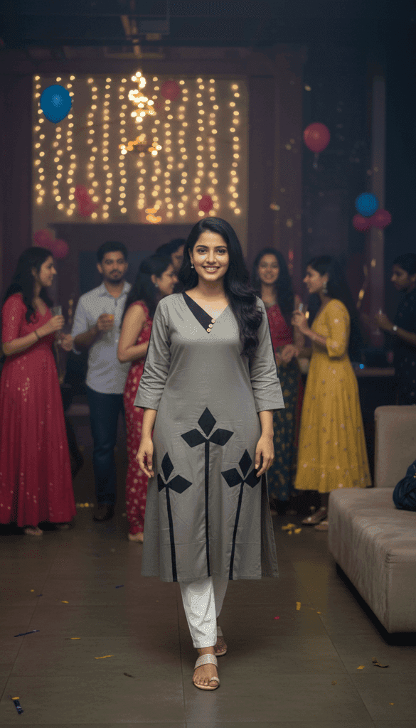 Women Pure Cotton Maroon Applique Long Kurta | Festive Casual view 3