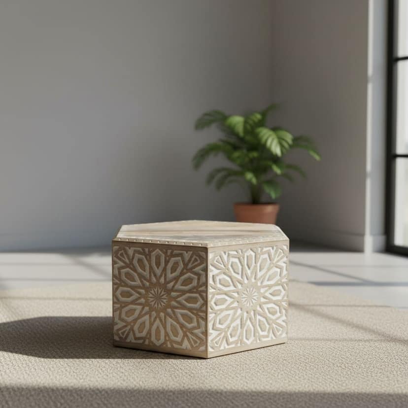 Wooden Carved Hexagon Shape Coffee Table Bedroom Furniture