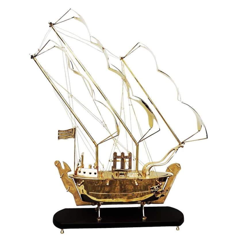 Large Brass Ship Model with Heavy Wooden Base � Luxury Home Decor, Height : 43 Inch (MRMAS128 E) view 2