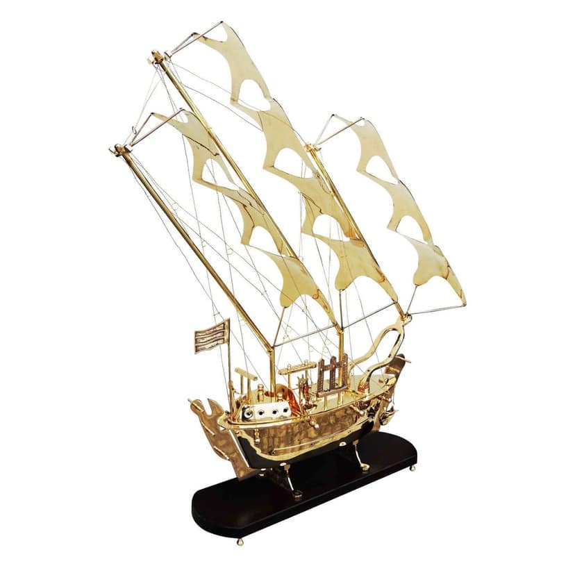 Large Brass Ship Model with Heavy Wooden Base � Luxury Home Decor, Height : 43 Inch (MRMAS128 E) view 3