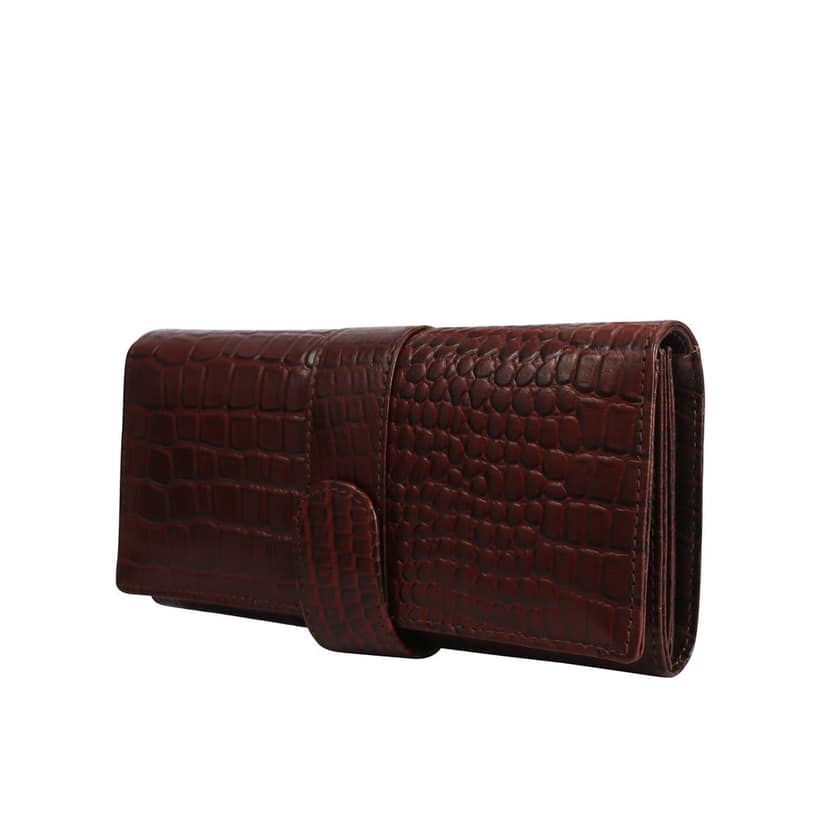Genuine Leather Croco Style Causal Tan Clutch for women view 3