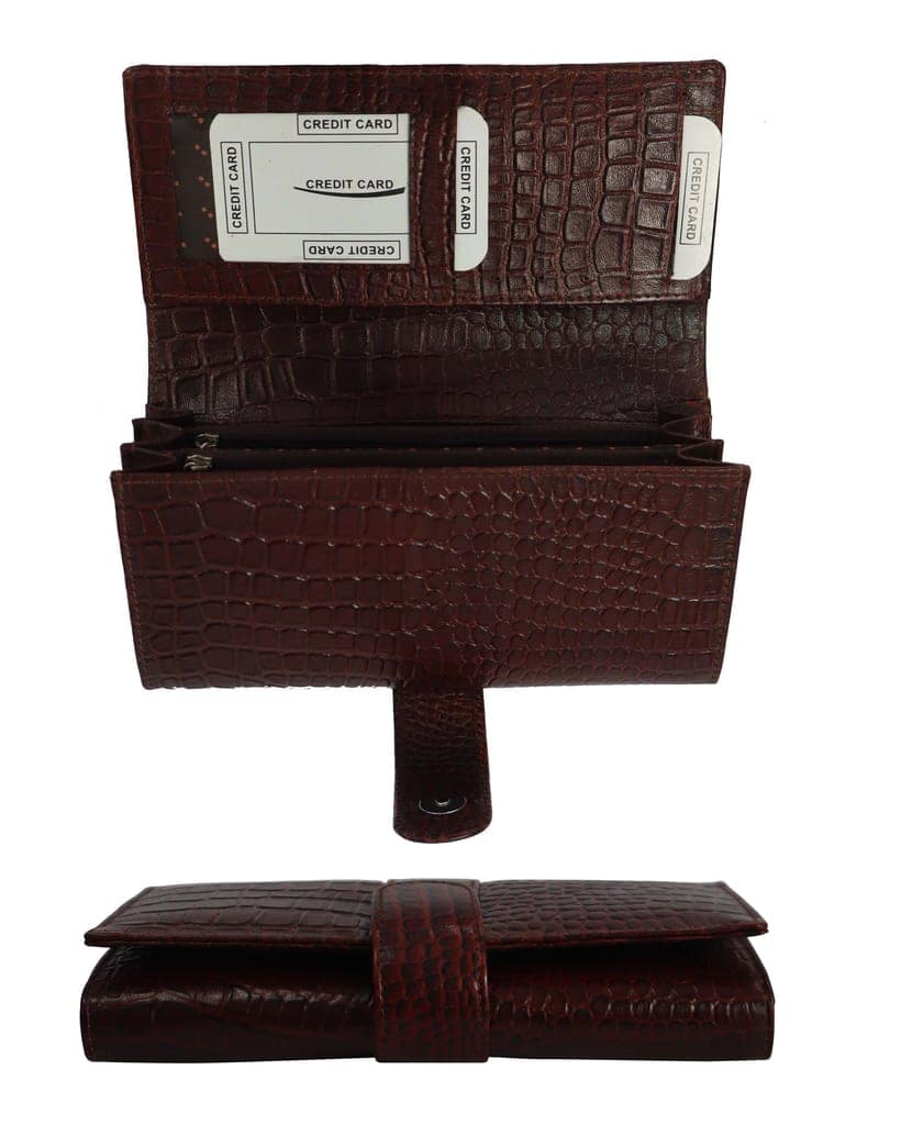 Genuine Leather Croco Style Causal Tan Clutch for women view 6