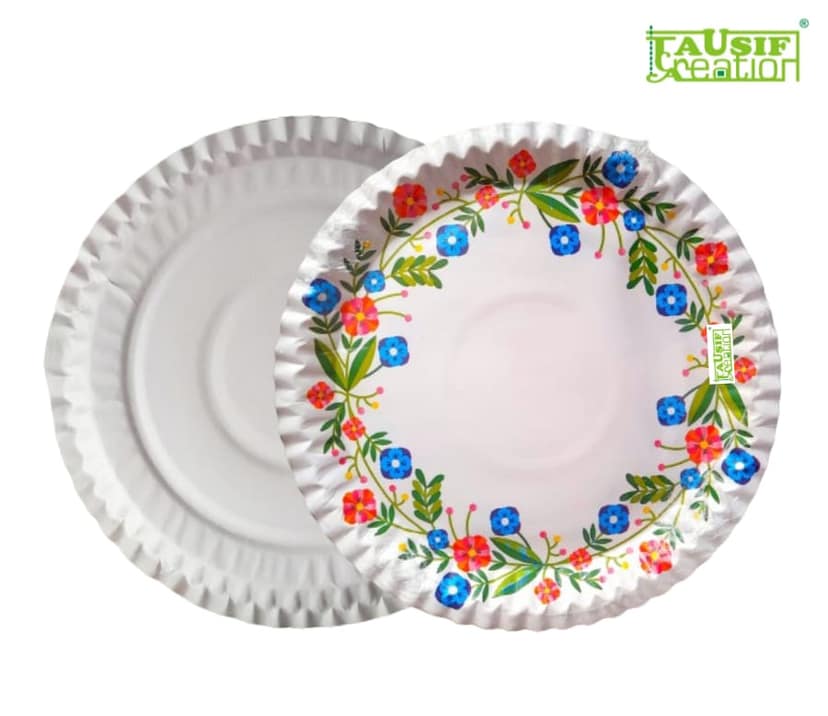 TAUSIF CREATION® New Biodegradable/Eco Friendly Floral Printed Paper Plates 28cm (11 Inch) Pack of 40 Pc view 2