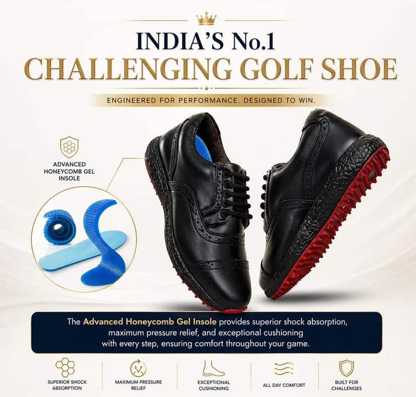 HITCARO® Men's Genuine Leather Lace-up Professional 100% Waterproof Premium Gold Golf Shoes PR-5407 view 3
