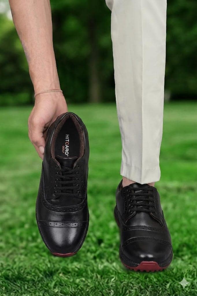 HITCARO® Men's Genuine Leather Lace-up Professional 100% Waterproof Premium Gold Golf Shoes PR-5407 view 5