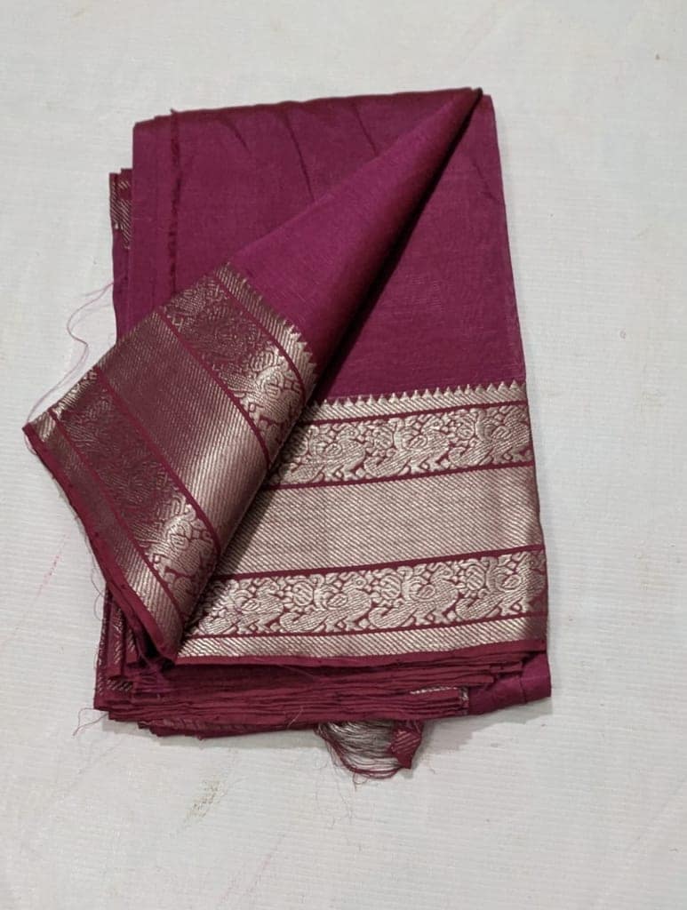 Wine Red Pure Handloom Cotton Saree With Blouse Piece view 2