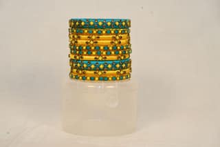 Yellow and Green Kundan Silk Thread Bangles