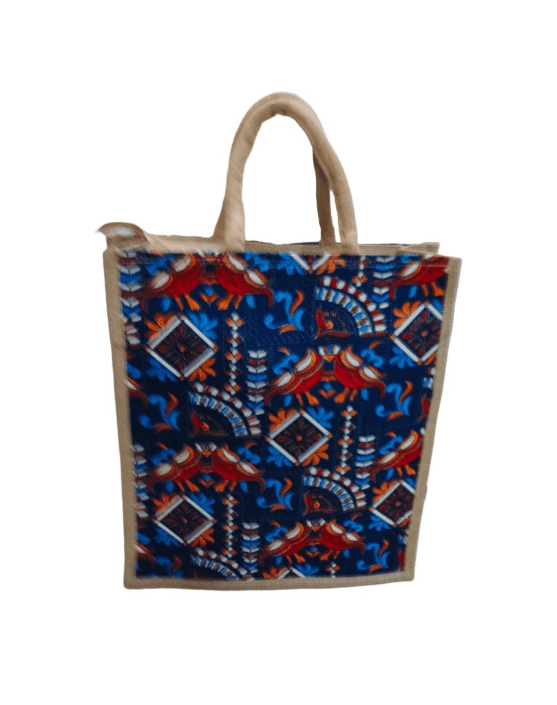 Handcrafted Jute Tote Bag with Vibrant Floral Print