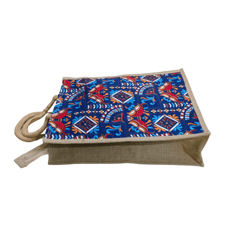 Handcrafted Jute Tote Bag with Vibrant Floral Print view 2