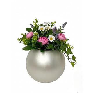 Silver Metallic Round vase,Artificial Floral Decor